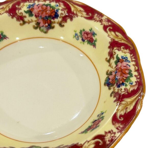 Vintage Crown Ducal Shallow Fruit Dish Red and Cream with Pink Flower Pattern - Picture 3 of 6